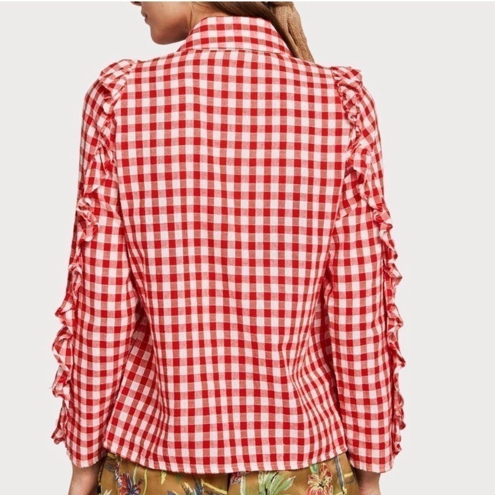 Scotch & Soda Ruffled Gingham Quarter Zip Top Size Extra Small - Picture 3 of 7